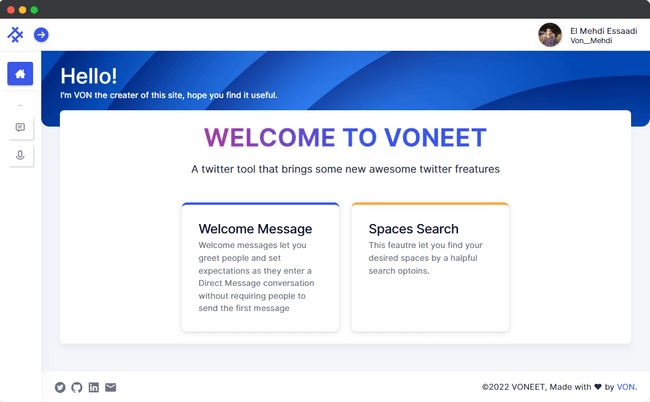 Voneet Twitter tool interface
